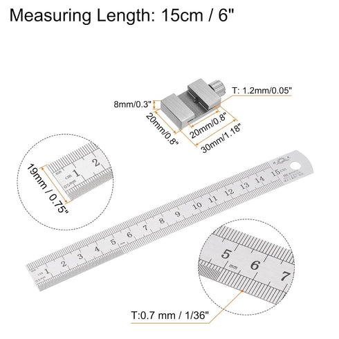 2Pcs 2 in 1 Stainless Steel Ruler with Scriber Block 15cm/6" Metric and Inch Metal Ruler with 20mm Length Brass Locating Block Slider for Woodwork...