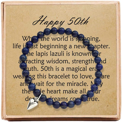 50th Birthday Gifts for Women Turning 50 – Bead Bracelet with Message Card & Gift Box - Fiftieth...