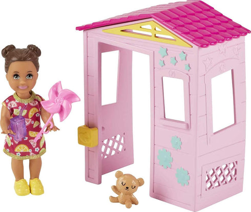 Barbie Skipper Babysitters Inc. Accessories Set with Small Toddler Doll & Pink Playhouse, Plus Pinwheel, Teddy Bear & Cup, Gift for 3 to 7 Year Ol...