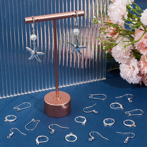 Beebeecraft 5 Styles 50Pcs Earring Hooks 925 Sterling Silver Plated Earring Making Kit Leverback Huggies Earwire for Jewelry Earring Making...
