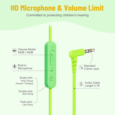 rockpapa Share 1 Kids Headphones Wired with Microphone & Share Port, 85dB/94dB Volume Limited, Cute Foldable Student Child Boys Girls Headphones f...