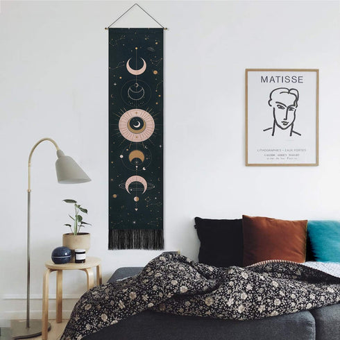 Lyacmy Moon Phase Wall Hanging Art - Bohemian Tapestry for Room (Black, 12.8 x 51.2 inches)...