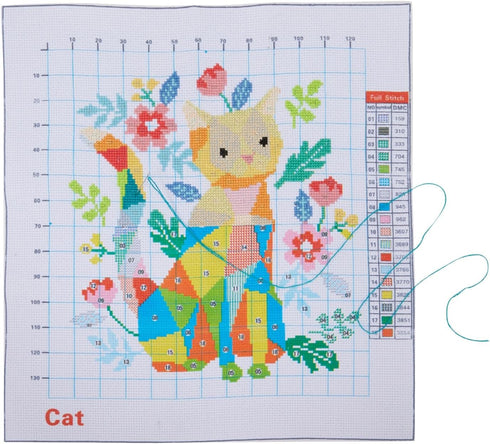 Bright Creations Pack of 2, Fox and Cat Stamped Counted Cross Stitch, Embroidery Beginner Kit with 11 CT Cloth, Needles, Thread...