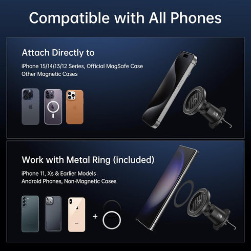 SYNCWIRE for MagSafe Car Mount, Flexible Rotation Magnetic Phone Holder for Car Vent, Hands Free Car Air Vent Phone Holder Clip Universal Compatib...