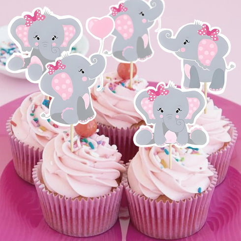 Finduat 48 Pieces Pink Elephant Cupcake Toppers for Girl Baby Shower Decorations Supplies, Baby Girl Birthday Party Supplies(Double Sided)...