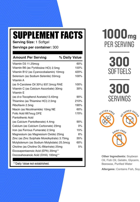 BulkSupplements.com Multivitamin Softgels - Daily Multivitamin, Multimineral Supplement, Multivitamin for Adults wit Fish Oil - Gluten Free, 1 Sof...