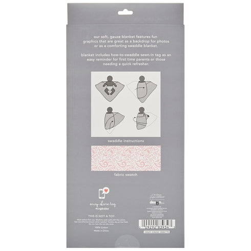 C.R. Gibson BLAN-24244 Pink Paisley 100% Cotton Muslin Swaddle Blanket for Newborns, 40" W x 40" L, Pink...