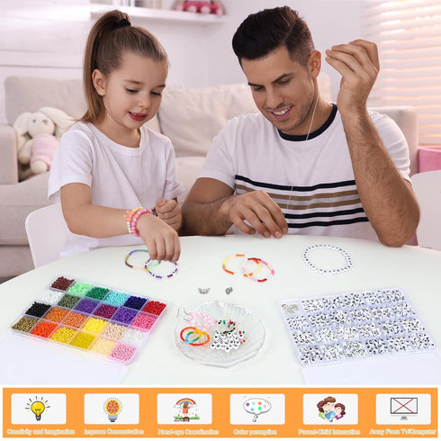 QUEFE 4800pcs 3mm Glass Seed Beads, 24colors, 480pcs Black and White Alphabet Beads Handcrafting Beads Craft Beads Kit for Jewelry Making, Bracele...