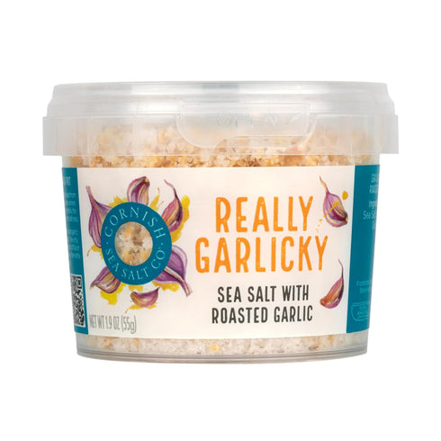 Cornish Sea Salt Really Garlicky Seasoning | Sea Salt Flakes w. Roasted Garlic | Hand-Harvested in Cornwall, England | 1.9 oz Resealable Tub (Pack...