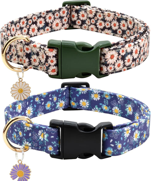 Flower Patterns Dog Collar with Accessories, Soft Cotton Dog Collars for Small Medium Large Female and Male Dog(Daisy&Wild Chrysanthemum L)...