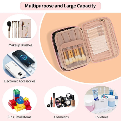 OCHEAL Makeup Bag, Potable Make up Bag Cute Makeup Organizer Bag for Toiletry Cosmetics Accessories with Divider and Brushes Compartments, Makeup ...