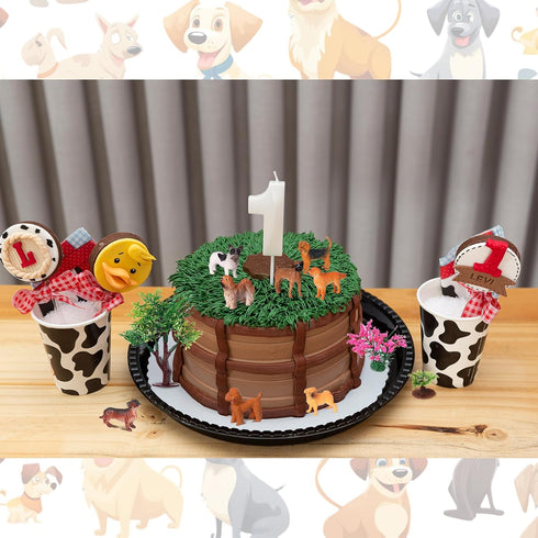 Sratte 26 Pcs Mini Dog Figurines Playset 12 Toy Dogs 9 Model Trees 5 Artificial Flowers Animal Figurines Diorama Supplies for Cake Toppers Toddler...