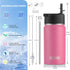 koodee 12 oz Water Bottle with Straw- Stainless Steel Double Wall Vacuum Insulated Wide Mouth Flask with Straw Lid, Sports Metal Water Bottle for ...