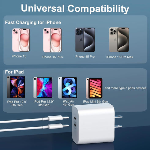 Phone 15/15 Pro Max Charger Fast Charging, 20W Dual Port USB C Charger Block with 10FT Long USB C to C Charging Cable Cord for iPhone 15 Pro Max/1...