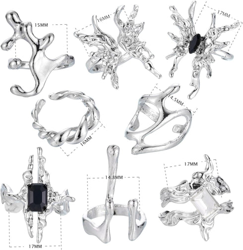 8 Pcs Vintage Silver Rings Sets Y2k Goth Coquette Grunge Chunky Stacking Rings For Women Aesthetic Accessories Jewlery Boho Silver Statement Ring ...