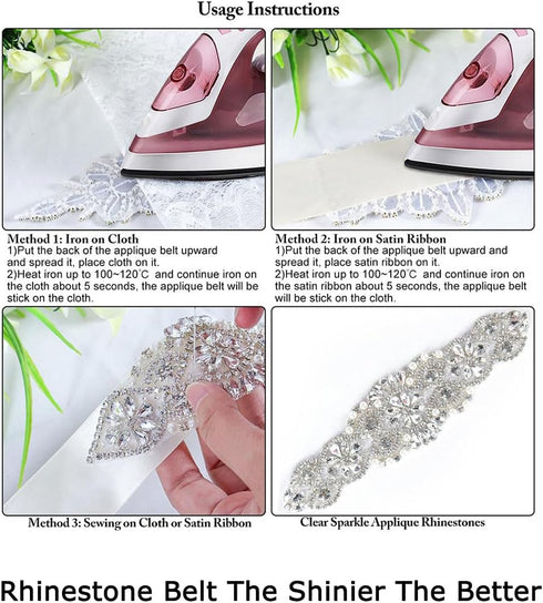 ShiDianYi Rhinestone Applique Gold Bridal Wedding Applique Crystal Pearl Diamante White Wedding Sash RA (AB Gold)...