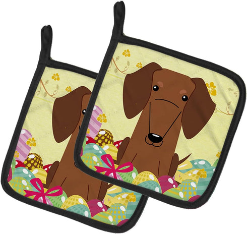Caroline's Treasures BB6130PTHD Easter Eggs Dachshund Red Brown Pair of Pot Holders Kitchen Heat Resistant Pot Holders Sets Oven Hot Pads for Cook...