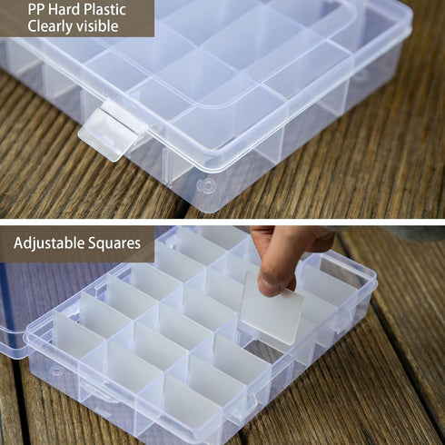 CHANGE MOORE Tackle Box Organizer Box, 2 Pack Clear Storage Box Organizer, 24 Grids Bead Storage Containers, Plastic Storage Box with Dividers, Ar...