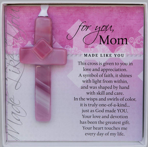 Handmade Glass Cross for Mother with Poem- Unique Gift for Mom on Christmas, Mother's Day, Birthday...