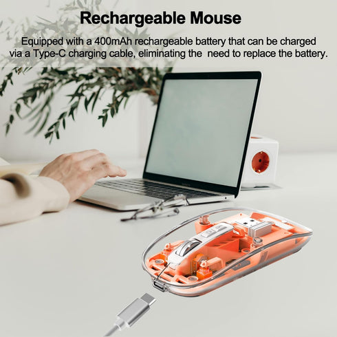 Wireless Mouse Bluetooth LED Clear Slim Silent Bluetooth Mouse 2.4G & Bluetooth Tri-Mode 2400DPI Optical Computer Mouse Portable Rechargeable Tran...