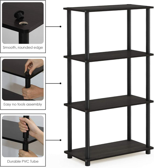 Furinno (99557EX/BK) Turn-N-Tube 4-Tier Multipurpose Shelf Display Rack - Espresso/Black...