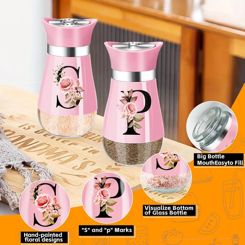 Salt and Pepper Shakers Set, 4 oz Pink Kitchen Accessories, Stainless Steel & Glass Spice Dispenser Classic, Refillable Design, Farmhouse Salt Pep...