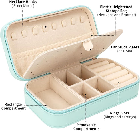 DesignSter Travel Jewelry Box, PU Leather Portable Jewelry Case, Small Jewelry Boxes for Gifts, Travel Jewelry Organizer for Women Rings Earrings ...