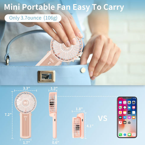 Mini Handheld Fan 1 Pack, Portable Fan 4 Speeds, Cooling Personal Hand Held Fans USB Rechargeable Battery Operated, 180° Foldable Travel Small Fan...
