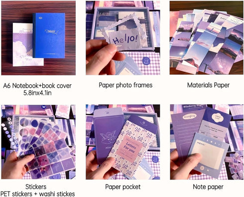 LCLAIDYDY 348 PCS Aesthetic Scrapbook Kit,Scrapbooking Supplies Kit, Junk Journal Supplies Kit with A6 Grid Notebook,Bullet Junk Journals Kit?DIY ...