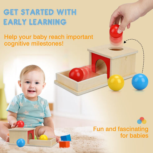 TOY Life Object Permanence Box with Tray and 3 Balls Montesorri Toys 6-12 Months Ball Drop Toy Box Wooden Baby Montessori Toys for Babies 6 to 12 ...