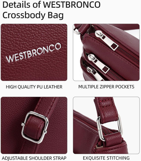 WESTBRONCO Crossbody Bags for Women, Medium Size Shoulder Handbags, Satchel Purse with Multi Zipper Pocket...