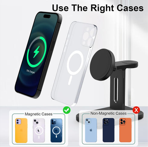 15W Fast 3 in 1 Charging Station for Apple MagSafe Charger Stand -Wireless charger for iPhone 12 13 14 15 pro max Plus for Apple Watch charger 9 8...