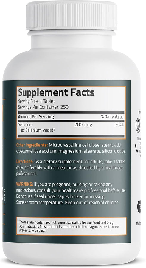 Bronson Selenium 200 mcg Immune & Antioxidant Support Essential Mineral, 250 Vegetarian Tablets...