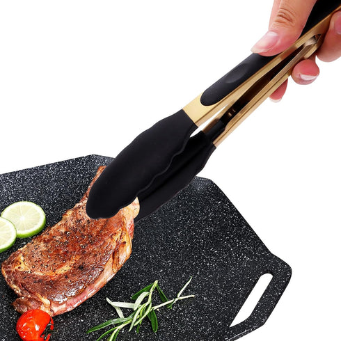 Stainless Steel Classic Kitchen Serving Food Party Gold Tongs 9" and 12" Cooking Tong with BPA Free Silicone Tips, Dishwasher Safe Serving Tools(s...