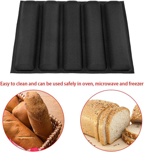 Estink Silicone Pan, Oblong Shape Bread Molds French Bread Baking French Bakeware Tray 5 Loaf NonStick Baking Liners Mat for Frozen Dough Whole-Wh...
