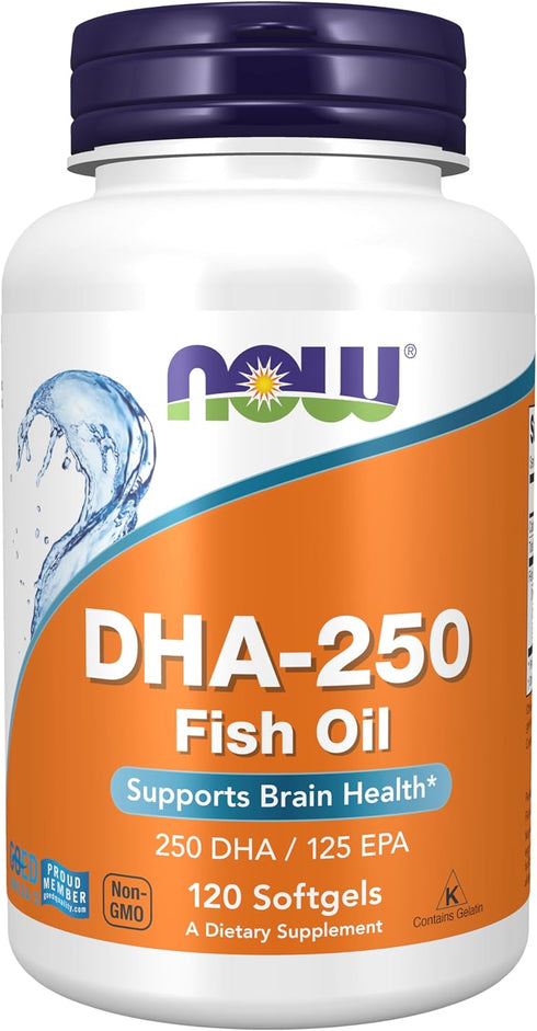 NOW Supplements, DHA-250 with 125 EPA, Molecularly Distilled, Supports Brain Health*, 120 Softgels...