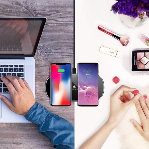 Dual Wireless Charging Mat Fast Wireless Charger iPhone Wireless Charging Pad Station Metal Qi 5 Coils 10W Large Multiple Devices Compatible with ...