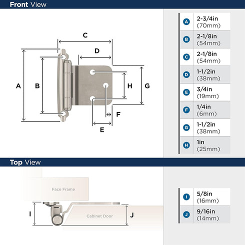 Amerock BPR7630G10 | Reverse Bevel Face Mount Cabinet Hinge | Variable Overlay Self Closing Face Mount | Satin Nickel | Kitchen Cabinet Door Hinge...