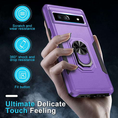 for Google Pixel 7a Case with Screen Protector + Camera Lens Protector,Heavy Duty Shockproof Full Body Protective Phone Cover Built in Rotatable M...