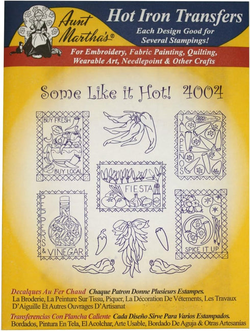 Aunt Martha's Iron On Transfer Patterns for Stitching, Embroidery or Fabric Painting, Patterns for Tea Towels/Kitchen Decor, Set of 5...