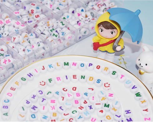1400Pcs Letter Beads with 400Pcs Number Beads, Round Letter Beads 4x7mm Acrylic Alphabet Beads and Number Beads, Friendship Bracelets Jewelry Maki...