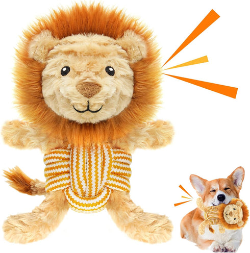 Squeaky Dog Toys, Cute Lionet with Rope for Teething, Sturdy Dog Chew Toys for Small and Medium Dogs...