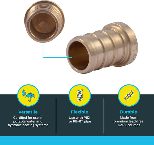 SharkBite 1/2 Inch Crimp Plug, Pack of 5, Brass Plumbing Fitting, PEX Pipe, PE-RT, UC514LFA5...