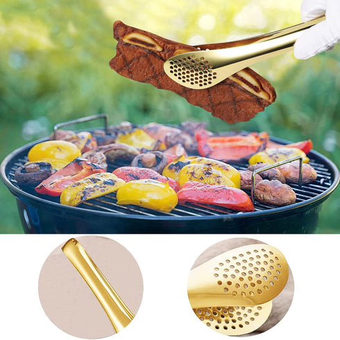 4 PCS Serving Tongs 9 Inch Buffet Tongs Stainless Steel Serving Utensils for Salad Buffet Appetizer Dessert Food Parties, Gold...