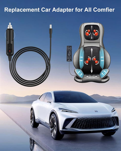 Replacement for Comfier Car Adapter, 12V Car Adapter for All Comfier Car Massage Seat and Back Massager Chair Cigarette Lighter Car Charger Adapte...