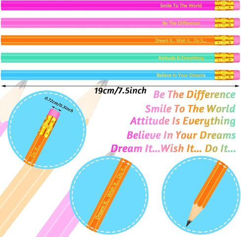 60 Pieces Inspirational Pencils Personalized Pencils Custom Wood Pencils Colorful Motivational Pencils with Inspirational Sayings for Students Tea...