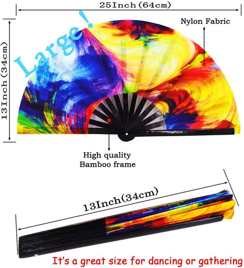 Amajiji Large Rave Folding Hand Fan for Men/Women, Chinease/Japanese Bamboo Hand Fan, Festival Accessories Performance Decoration Gift Dance Handh...