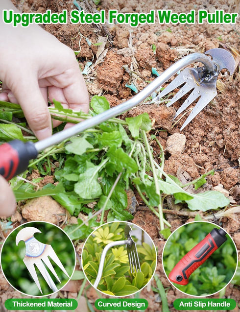 2024 Artifact Uprooting Weeding Tool, 16 Inch Rubber Handle Long Hand Weeder, 4 Teeth Manganese Steel Forged Gardening Hand Weeder Tools, Seniors ...
