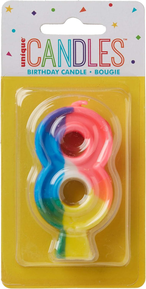 Vibrant Number "8" Rainbow Birthday Candle - 2.75" (1 Pc) - Perfect for Memorable Eighth Birthday Celebrations...