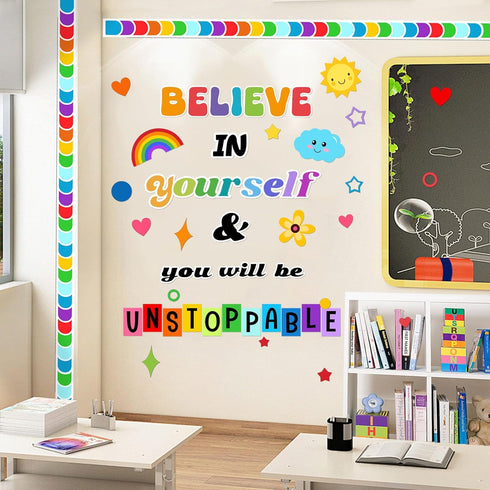 BELIEVE in YOURSELF Classroom Bulletin Board Decoration Set Motivational Cutouts Bulletin Board Wall Door Decor for Kindergarten Preschool Element...